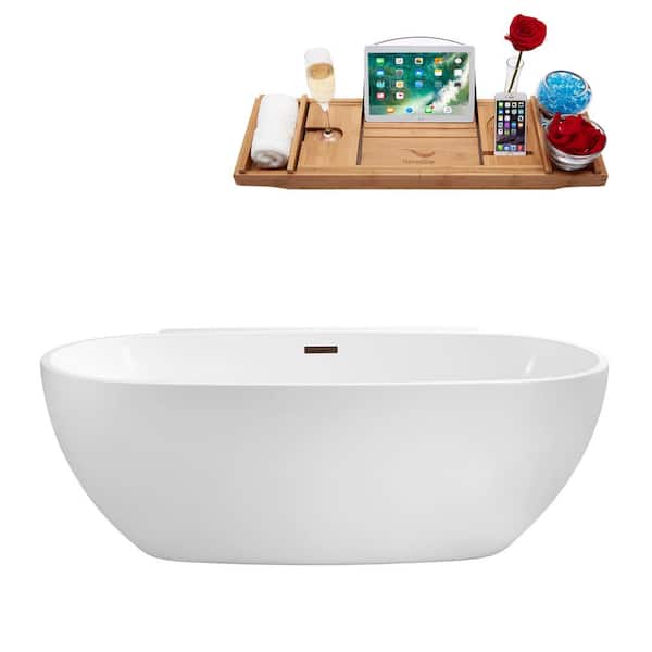 Streamline 59 in. Acrylic Flatbottom Non-Whirlpool Bathtub in Glossy White with Matte Oil Rubbed Bronze Drain and Overflow Cover
