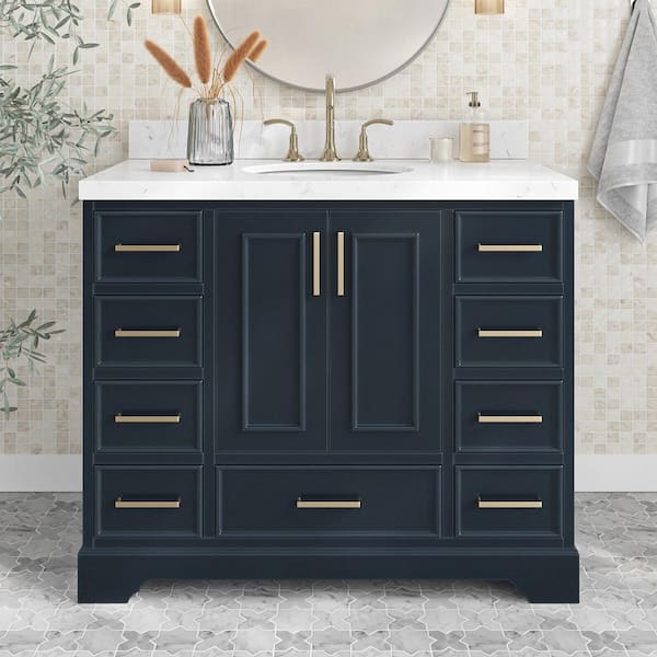 ARIEL Stafford 42 in. W x 22 in. D x 36 in. H Single Freestanding Bath Vanity in Midnight Blue with Carrara White Quartz Top