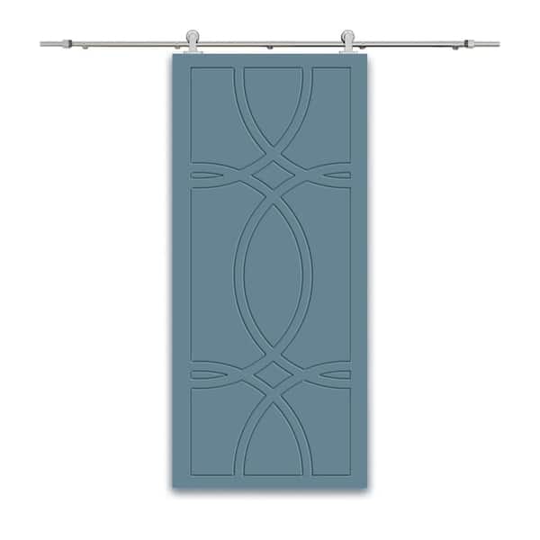 CALHOME 30 in. x 96 in. Dignity Blue Painted Composite MDF Sliding Barn Door with Hardware Kit