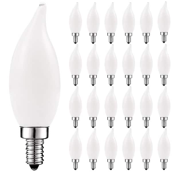LUXRITE 60-Watt Equivalent B11 Dimmable LED Light Bulbs Torpedo Flame Tip Glass Warm White (24-Pack) LR21563-24PK - The Home Depot