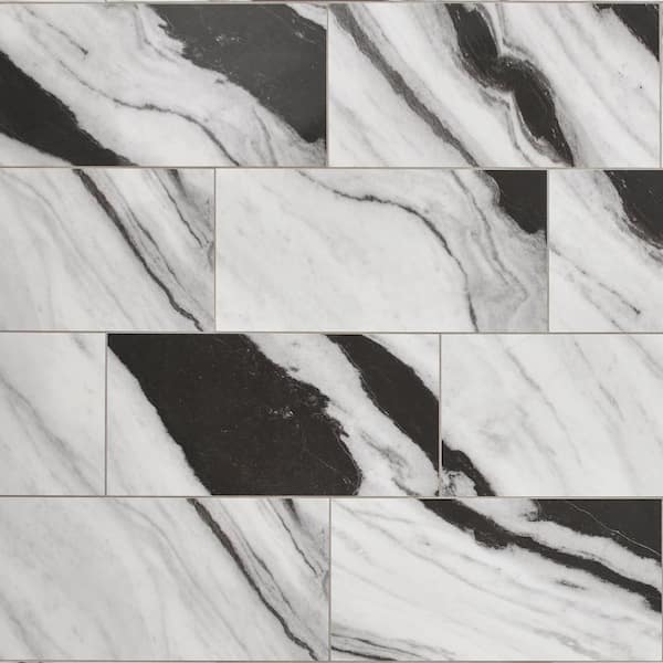 Daltile Rapport Panda Marble Polished 12 in. x 24 in. Glazed Porcelain Floor and Wall Tile (17.1 sq. ft./Case)