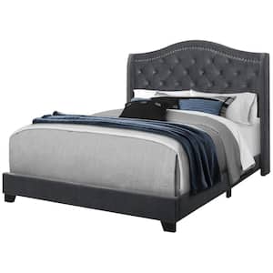 Dark Grey Velvet Queen Size Bed