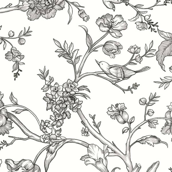 Black and White Modern Floral Birds Contact Paper Peel and Stick Self-Adhesive  Wallpaper Roll, 17.3" x 118"