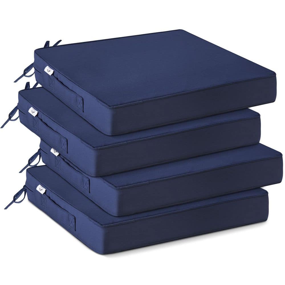 19 in. x 19 in. x 3 in. Waterproof Outdoor Seat Cushions with Handle and Ties, Square Out Door Chair Pads, Blue (4-Pack) price history on PriceWatchPro