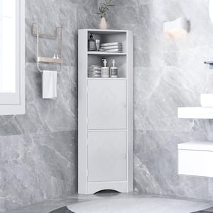 14.96 in. W x 14.96 in. D x 61.02 in. H White Tall Bathroom Corner Linen Cabinet with Doors and Adjustable Shelves