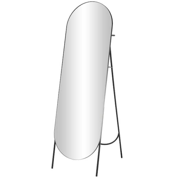 Litton Lane 21 in. W x 66 in. H Black Metal Matte Foldable Freestanding Minimalistic Oval Geometric Floor Mirror
