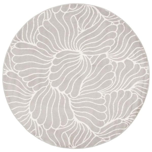 Pyramid 7 ft. x 7 ft. Gray/Ivory Oversized Floral Wavy Round Area Rug