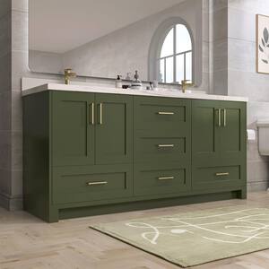 72 in. W. x 22 in. D. x 35 in. H Double Sinks Freestanding Bath Vanity in Green Carrara White Marble Top and White Basin