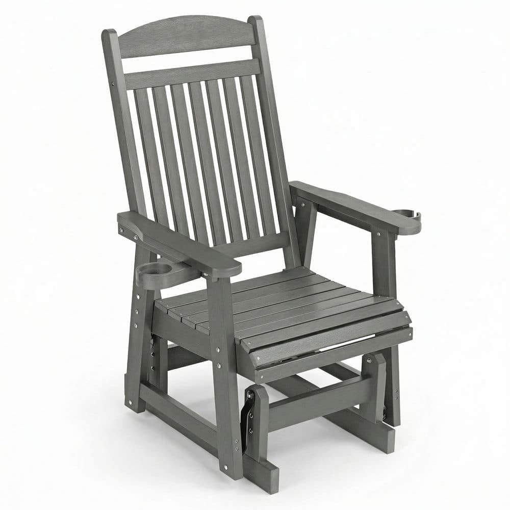 Poly Lumber Plastic Outdoor Glider with Cup Holders, High Backrest and Deep Contoured Seat, Heavy Duty 700 lbs, Gray price history on PriceWatchPro