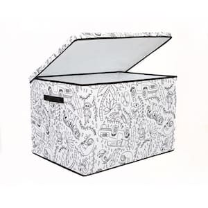 Kid's White Medium Coloring Cube Storage Bin with Removable Divider and 4-Pack of Washable Markers