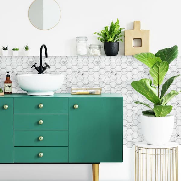 RoomMates Carrara Marble Hexagon Peel and Stick Backsplash RoomMates Carrara Marble Hexagon Peel and Stick Backsplash