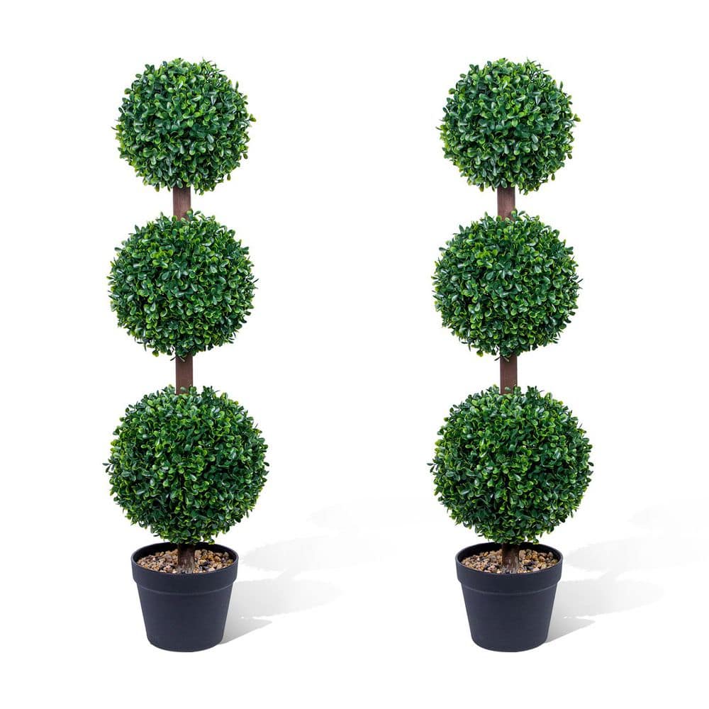 3FT 2 Pack Triple Ball Boxwood Topiary Tree, Realistic Indoor Outdoor Faux Greenery with Black Planter, Perfect price history on PriceWatchPro