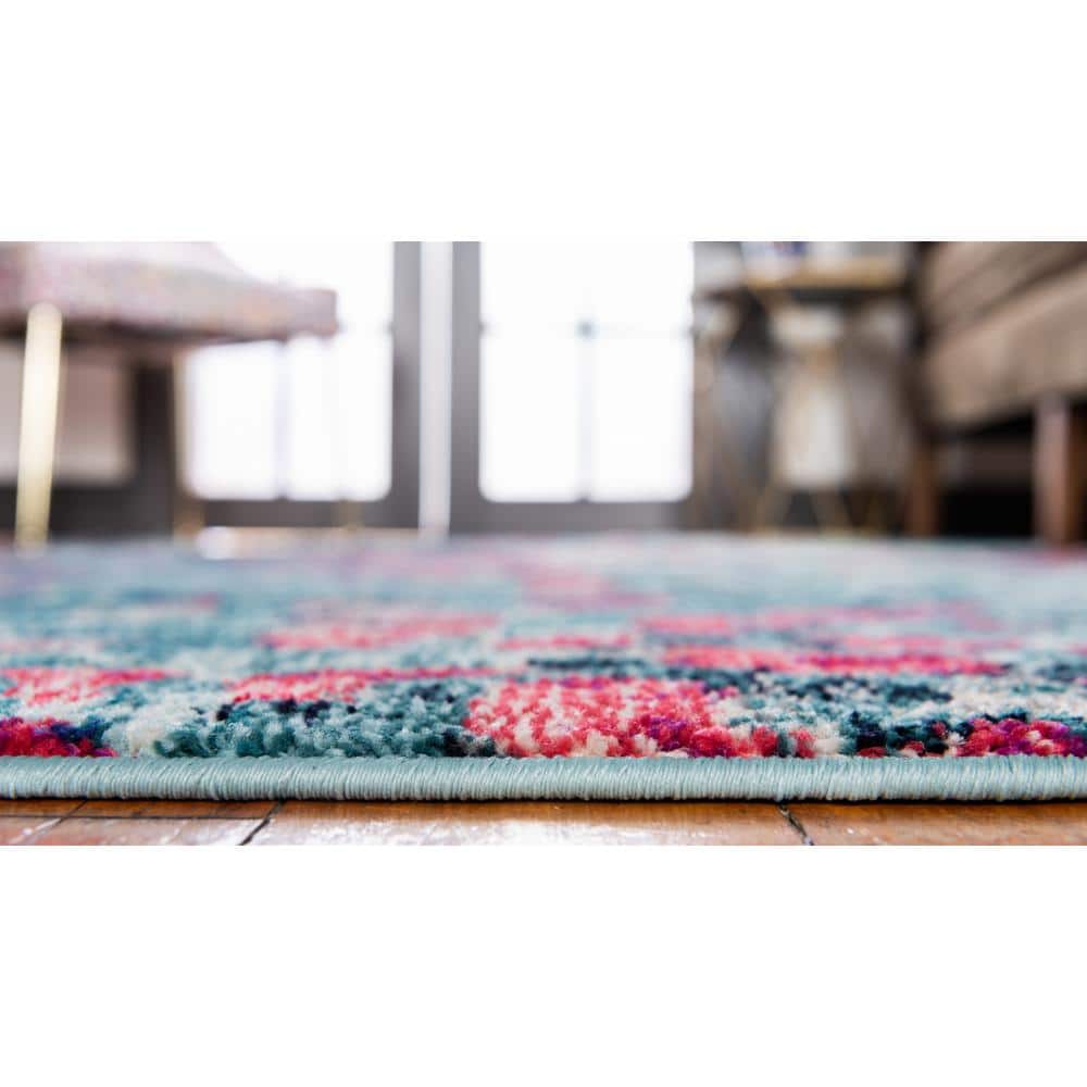 Jardin Collection Blue and Pink Abstract Modern Area Rug, 8 x 11 ft