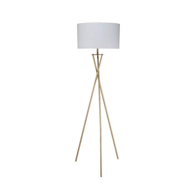 64.5 in. Gold 1-Light Standard Floor Lamp for Living Room, Bedroom with Linen Shade