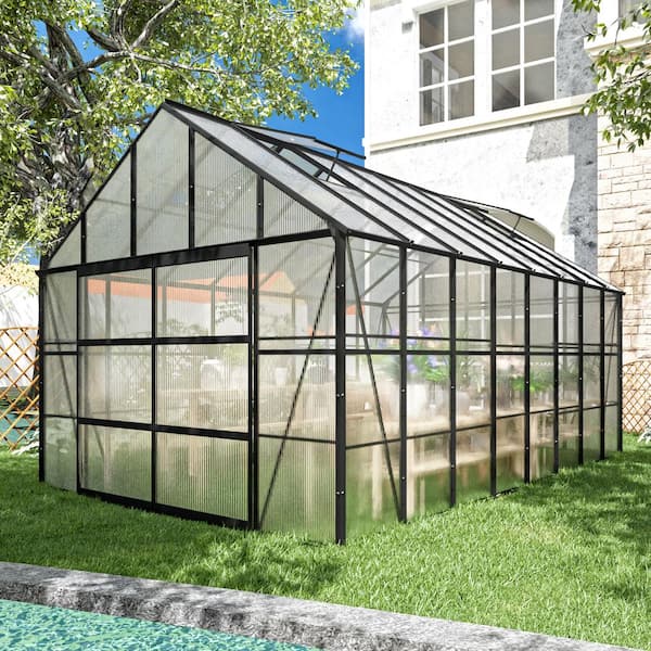 JOYSIDE 10 ft. W x 16 ft. D Polycarbonate Greenhouse with Quick Setup Structure and Roof Vent for Outdoor Garden Backyard