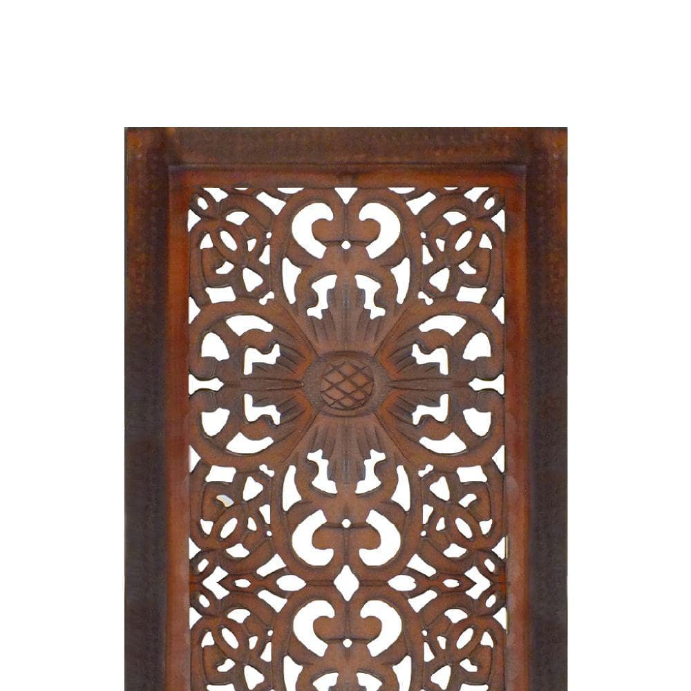 Burnt Brown Mango Wood Wall Panels with Medallion Carving, 16" x 48"