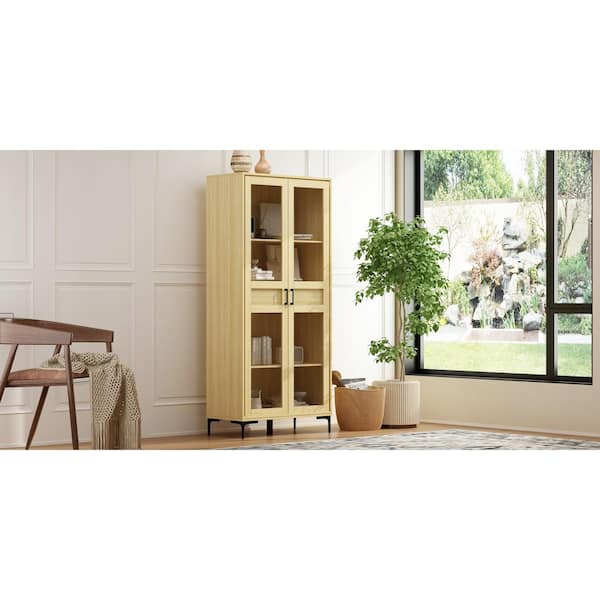 FUFU&GAGA 78.7 in. H Brown Storage Cabinet, Kitchen Organization with Louvered Doors and Adjustable Shelves