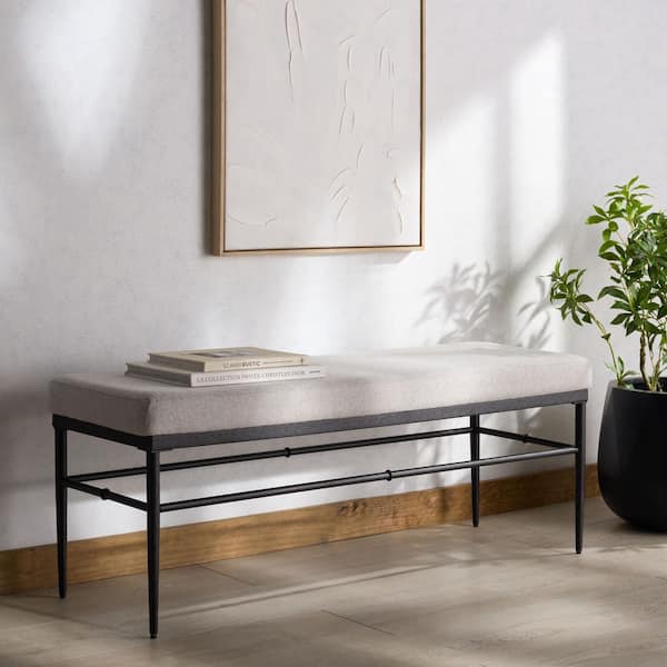 Theabella 48 in. Black/Light Grey Entryway Bench with Cushion