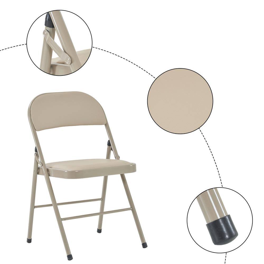 Set of 6 Light Brown Faux Leather Armless Folding Chairs with Metal Frame
