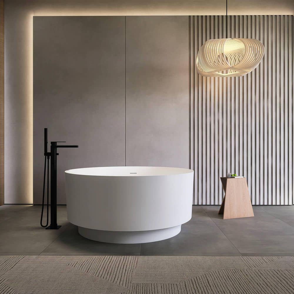 49 in. x 49 in. Artificial Stone Soaking Bathtub in Matte White Solid Surface Modern Tub with Overflow and Pop-up Drain price history on PriceWatchPro