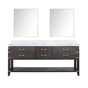 Irvington 80 in W x 22 in D Brown Oak Double Bath Vanity, Carrara Marble Top, and 36 in Mirrors