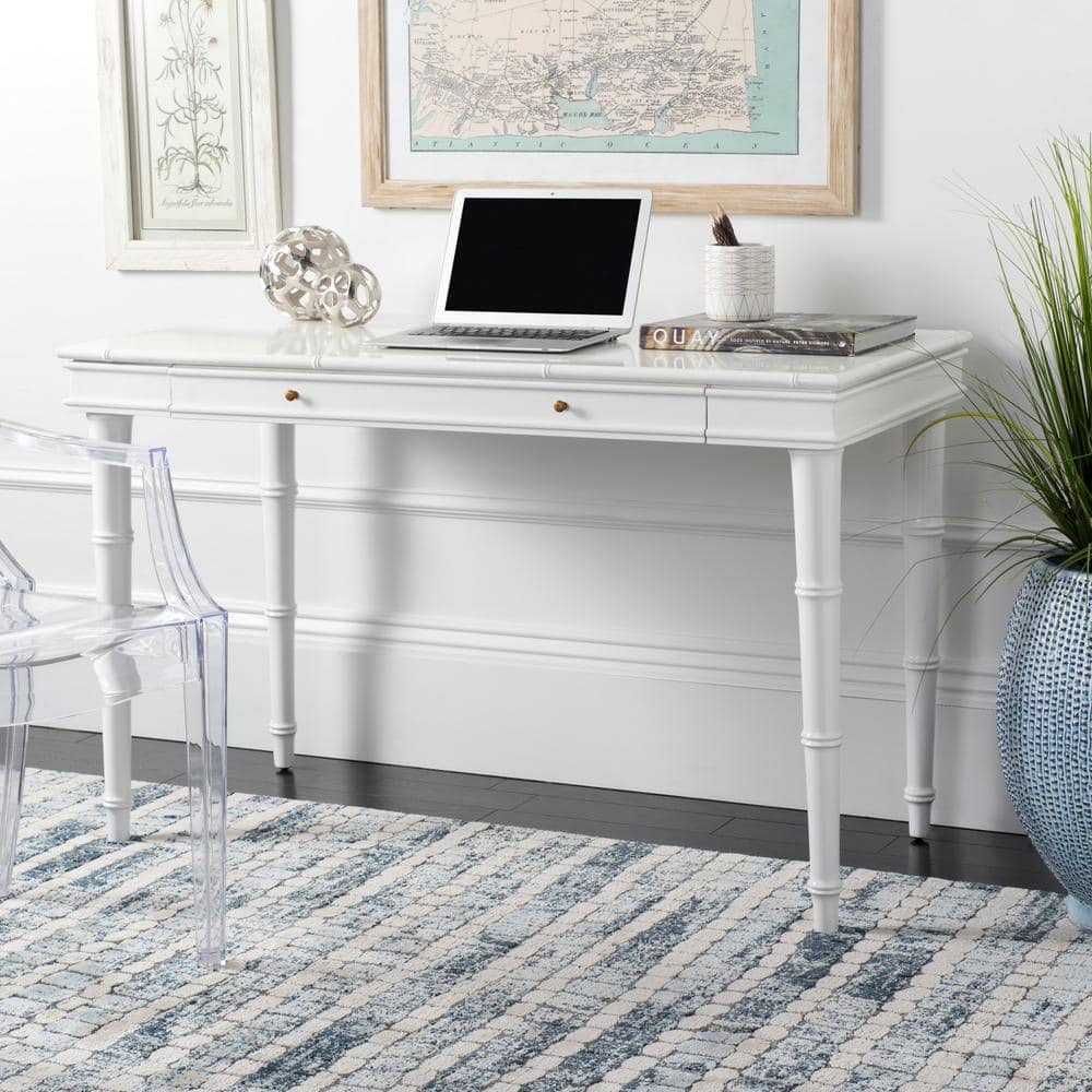 White Wooden Writing Desk with Single Drawer