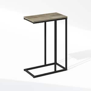17.72 in. French Oak Grey Rectangle Wood End Table with Metal Frame