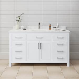 Beckett 60 in. W x 22 in. D Single Bath Vanity in White with Cultured Marble Vanity Top in Carrara with White Basin