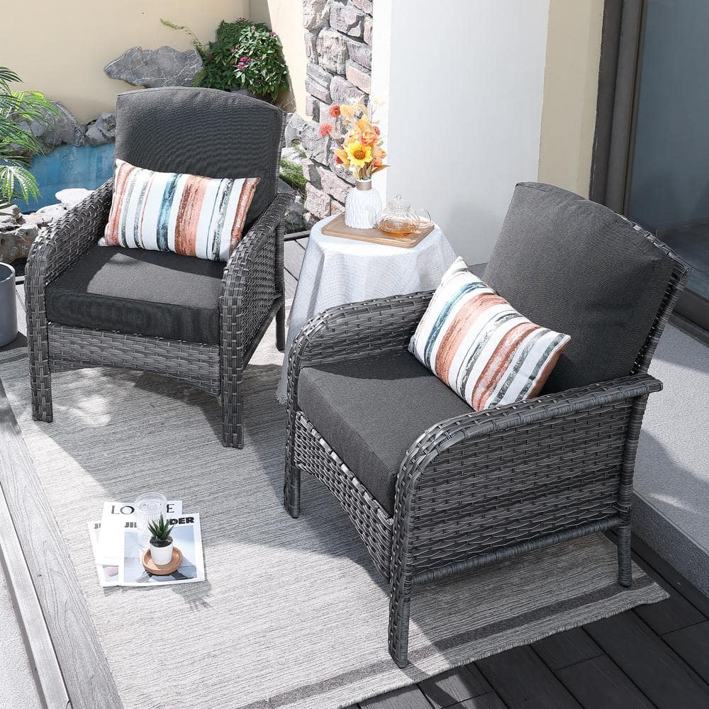 Hyacinth A Gray 2-Piece Wicker Patio Outdoor Conversation Seating Sofa Set with Black Cushions price history on PriceWatchPro