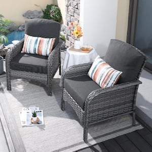 Hyacinth A Gray 2-Piece Wicker Patio Outdoor Conversation Seating Sofa Set with Black Cushions