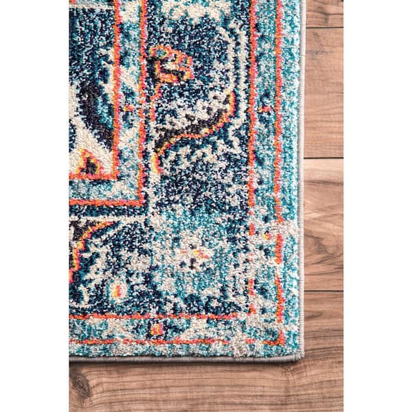 4x6 Area Rug, Vintage Burnt Orange Coral Green Blue Kitchen