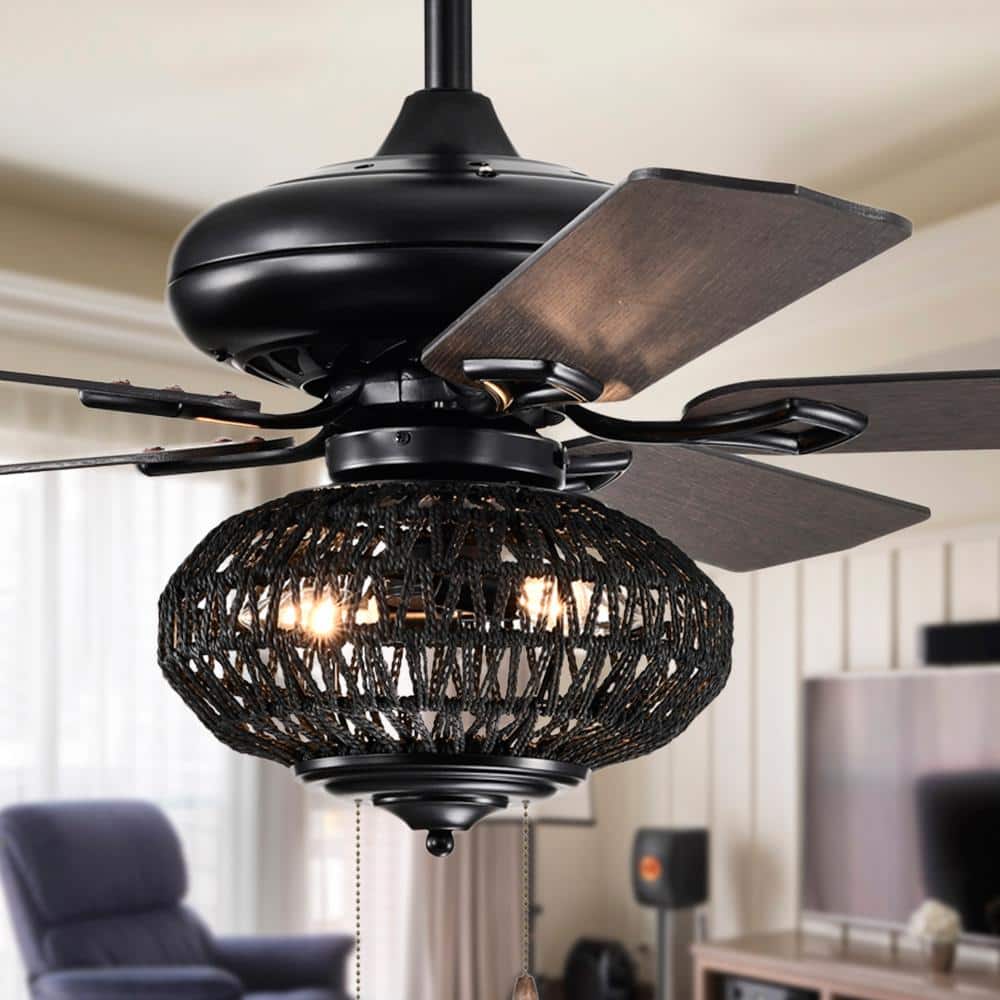 Riconic 52-Inch Matte Black Lighted Ceiling Fan with Weaved Rope Shade price history on PriceWatchPro
