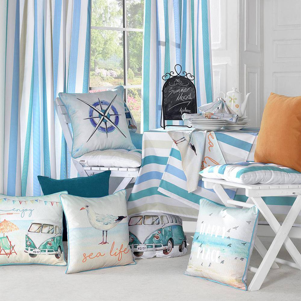 Marine Blue and White Polyester Euro Pillow Cover