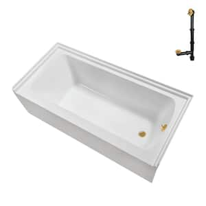 60 in. x 30 in. Soaking Acrylic Alcove Bathtub with Right Drain in Glossy White, External Drain in Brushed Gold