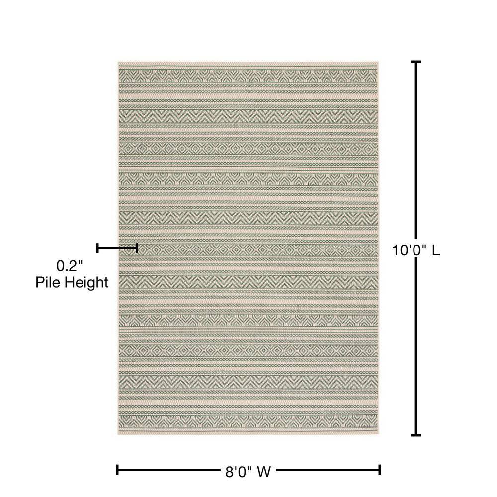 Beige and Dark Green 8' x 10' Stain-Resistant Synthetic Rug