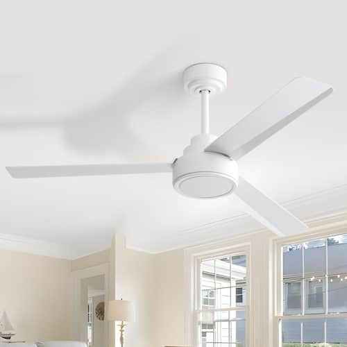 52 in. Indoor/Outdoor Modern White Downrod Ceiling Fan without Lights, 6-Speed Remote Control Ceiling Fans Without Lights
