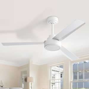 52 in. Indoor/Outdoor Modern White Downrod Ceiling Fan without Lights, 6-Speed Remote Control