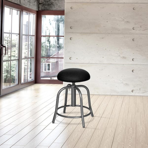 HAMPDEN FURNISHINGS Vince Collection 18-25 in. Adjustable Height, Grey Metal Frame, Fabric Padded Swivel Stool, Black Seat
