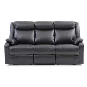 Ward 76 in. Round Arm Faux Leather Straight 3-Seater Reclining Sofa in Black