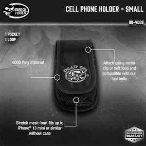 Cell Punk Small Cell Phone Holder Accessory with Dual Fastening System for Tool Belt, Rig, Bag, or Belt Loops in Black