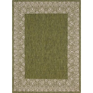 Outdoor Floral Border Green 9 ft. x 12 ft. Area Rug