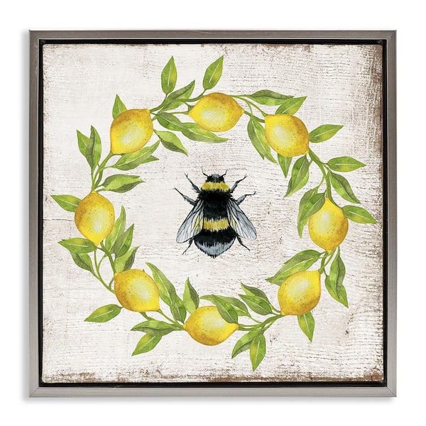 Stupell Industries Lemon & Bee Wreath by Creatif Belle Gray Floater Frame Animal Graphic Art Print 25 in. x 25 in.
