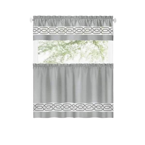 ACHIM Paige Silver Polyester 55 in. W x 24 in. L Light Filtering Curtain Set (Double Panel)