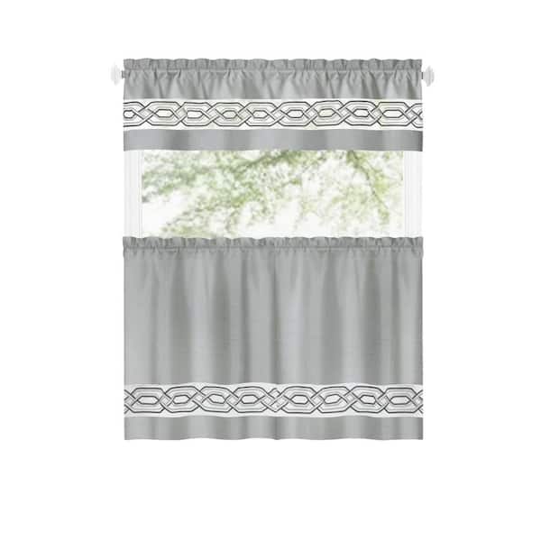 ACHIM Paige Silver Polyester 55 in. W x 36 in. L Light Filtering Curtain Set (Double Panel)