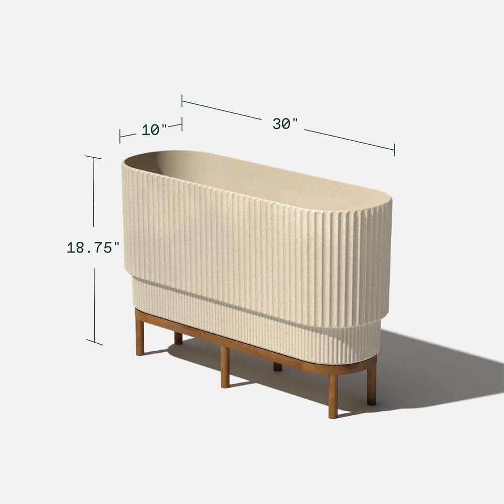 Sandstone and Brown 30" Raised Planter with Wooden Stand