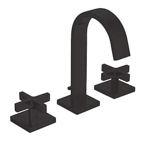 Lura 8 in. Widespread 2-Handle Bathroom Faucet with Cross Handles and Pop-Up Drain Assembly in Matte Black