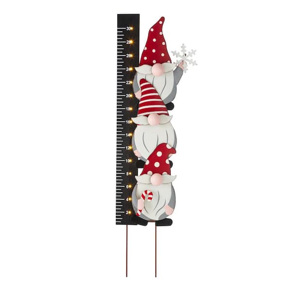 Glitzhome 36 in. H Lighted Wooden Gnome Snow Gauge Yard Stake or Wall Decor (KD, 2 Function)
