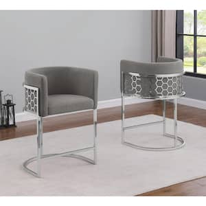 Evan 24 in. Dark Gray Low Back Metal Frame Counter Height Chairs w/Teddy Fabric Set of 2