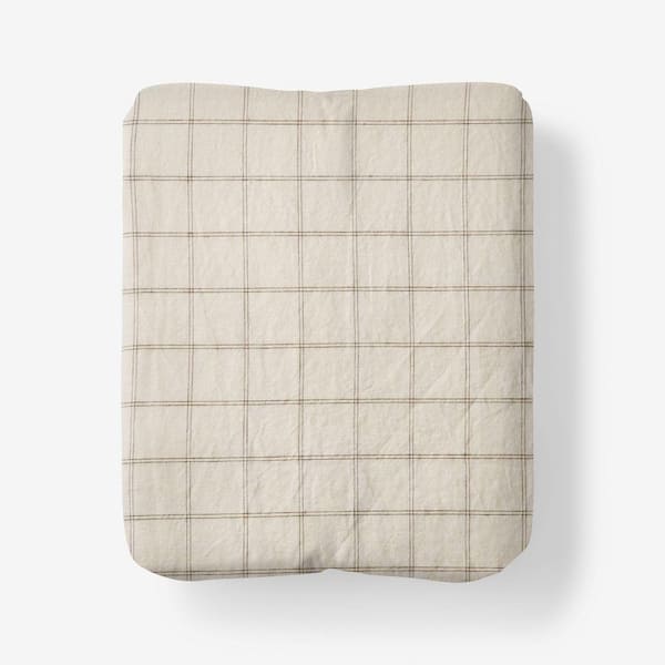 Legends Hotel Washed Linen Cotton Yarn-Dyed Windowpane Dark Brown King Fitted Sheet