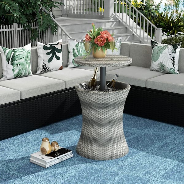WESTIN OUTDOOR Sunbeam Gray Resin Rattan 22 in. Adjustable Outdoor Patio Cooler Side Table